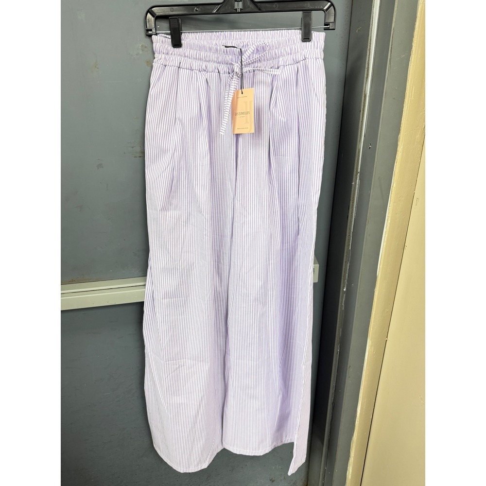 Les Jumelles Antwerp Sienna Striped Pants Lilac White Wide Leg Size Medium NWT
